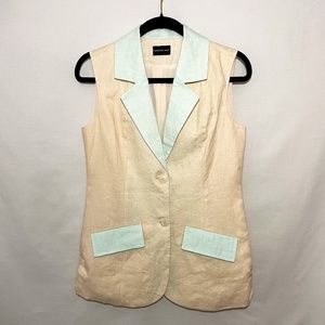 Central Park West Cream White and Light Blue Tailored Vest S